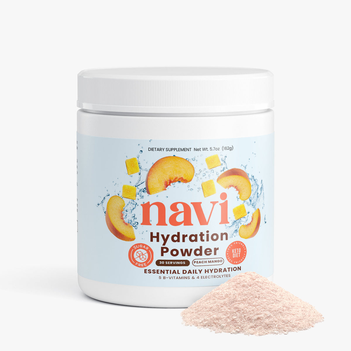 Navi Hydration Peach Mango Hydration Powder – 6 B-Vitamins & 4 Electrolytes | Sugar Free | 30 Servings