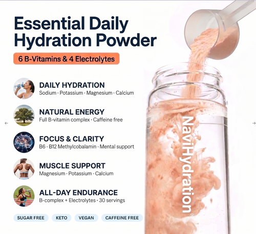 Navi Hydration Peach Mango Hydration Powder – 6 B-Vitamins & 4 Electrolytes | Sugar Free | 30 Servings